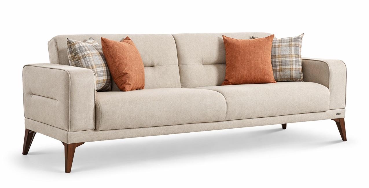 Schlafsofa 2-Sitzer beige modern weich bequem klappbar Holzbeine