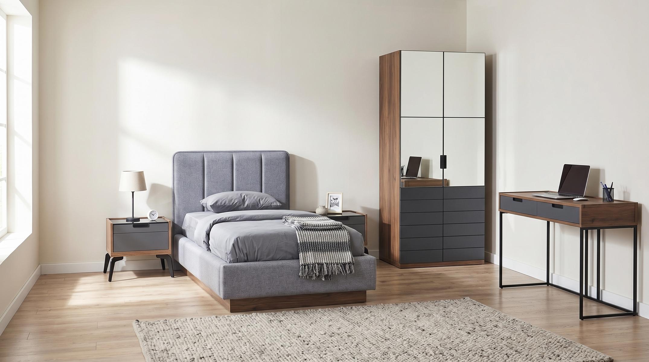 Jugendzimmer Set Modernes Loft Bett 2 Nachttische Schreibtisch Schrank