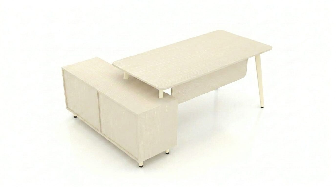 Design Schreibtisch mit Sideboard Bürotisch Holzoptik Weiß Modern