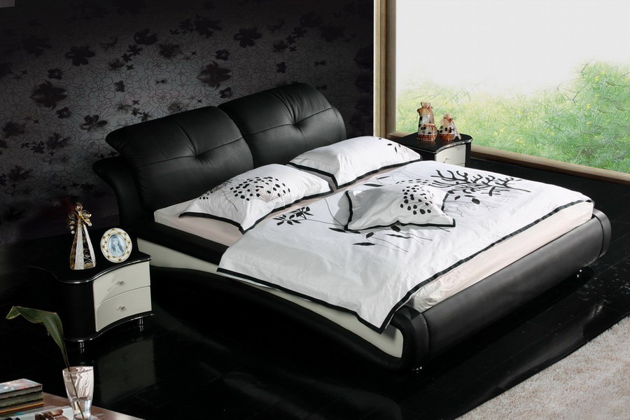 Doppelbett Betten Polster Leder Designer Ehe Bett Bettgestell Neu 1206
