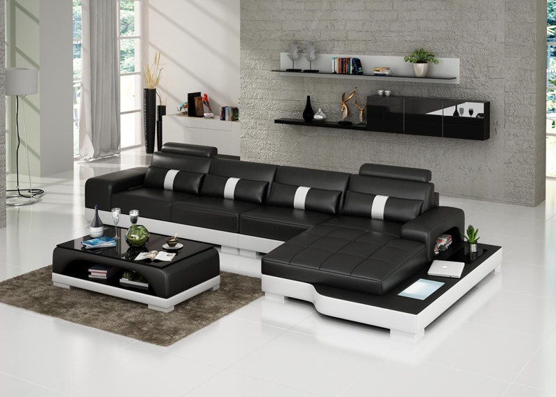 Ledersofa Couch Wohnlandschaft Ecksofa Eck Garnitur Design Modern Sofa G8015C