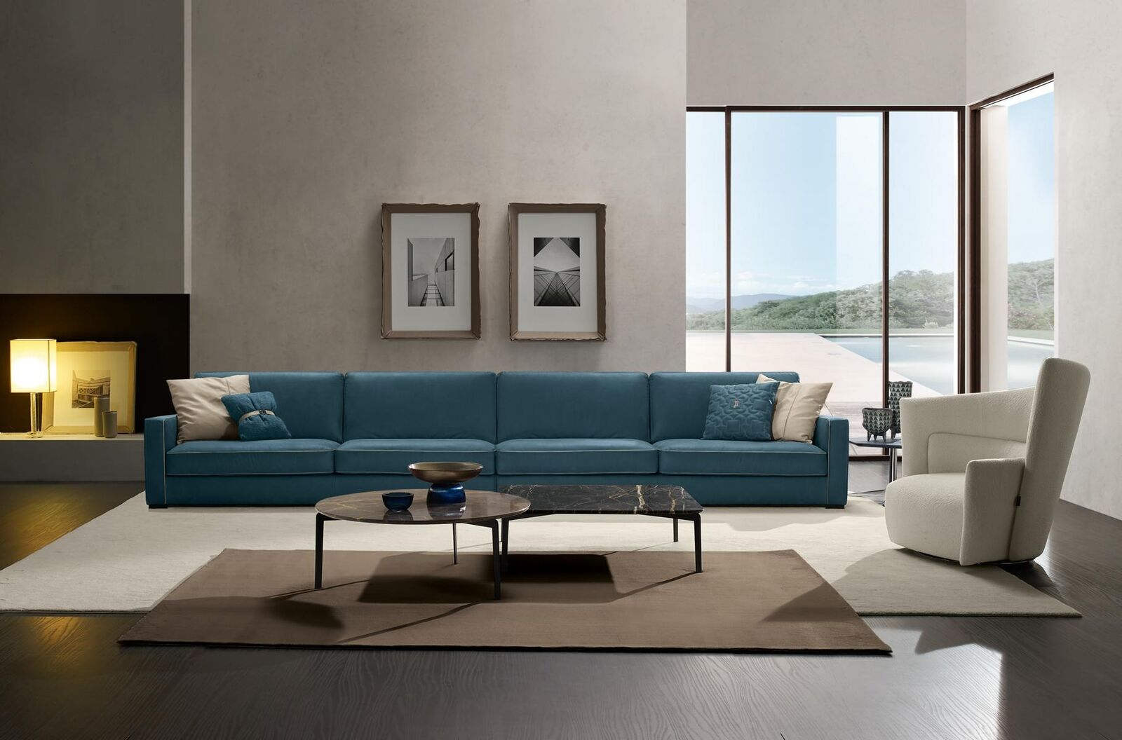 Sofa 4-Sitzer Polster Couch Leder Sofas Design Italienische Möbel Blau