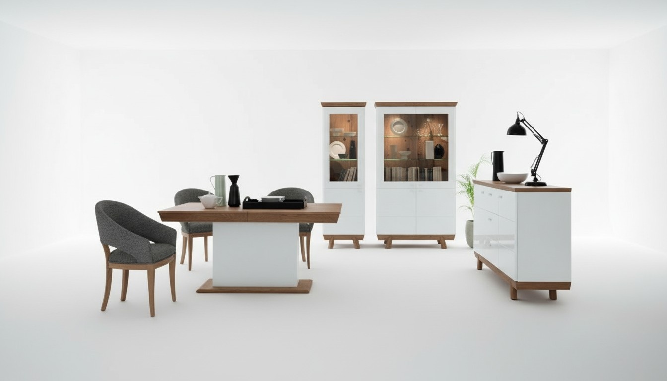 4 Teiliges Set 1x Vitrine 2x Kommode 1x Esstisch Design Wohnzimmer Esszimmer Neu
