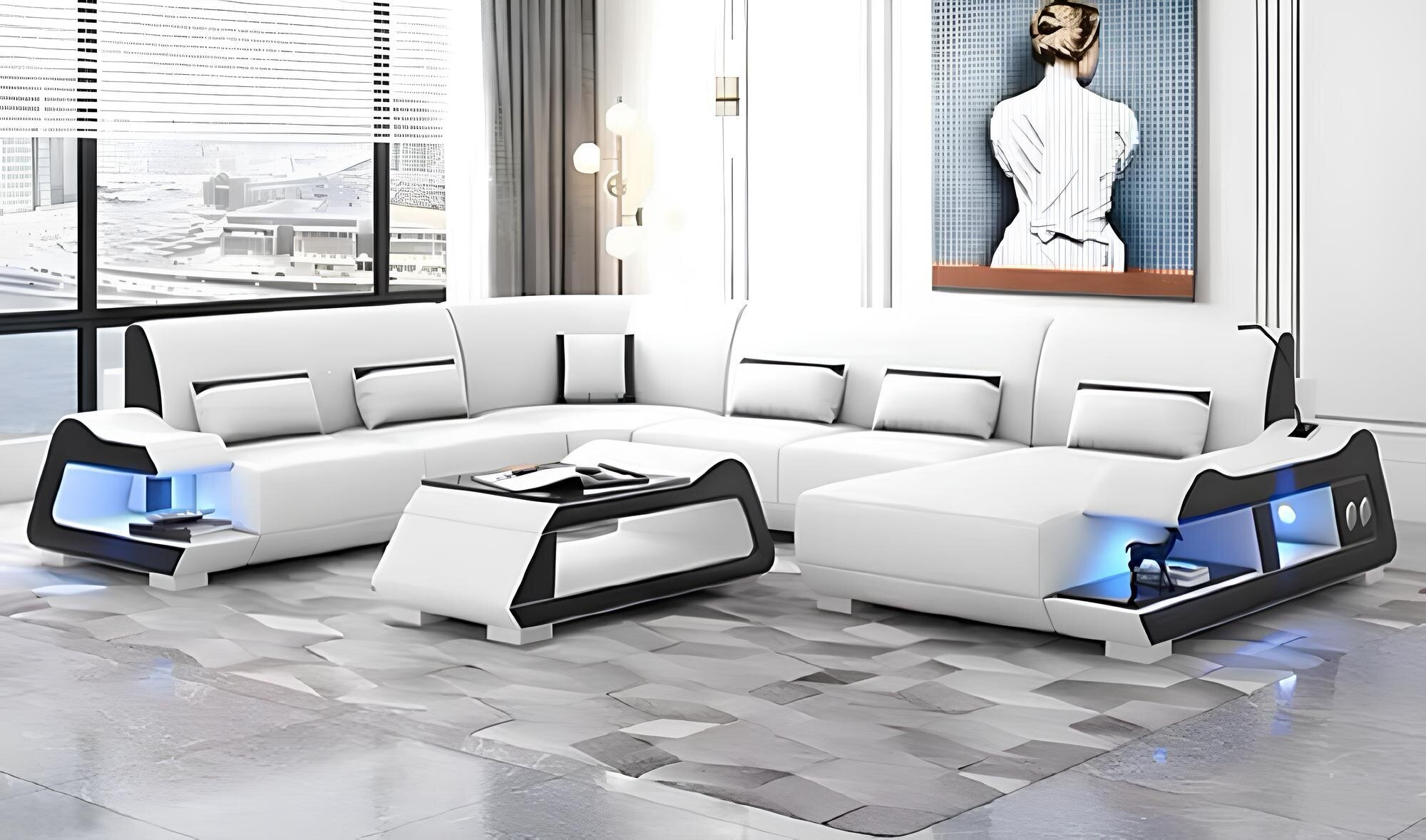 Großes Ledersofa in U-Form, Ecksofa für stilvolles Wohnen Sofort