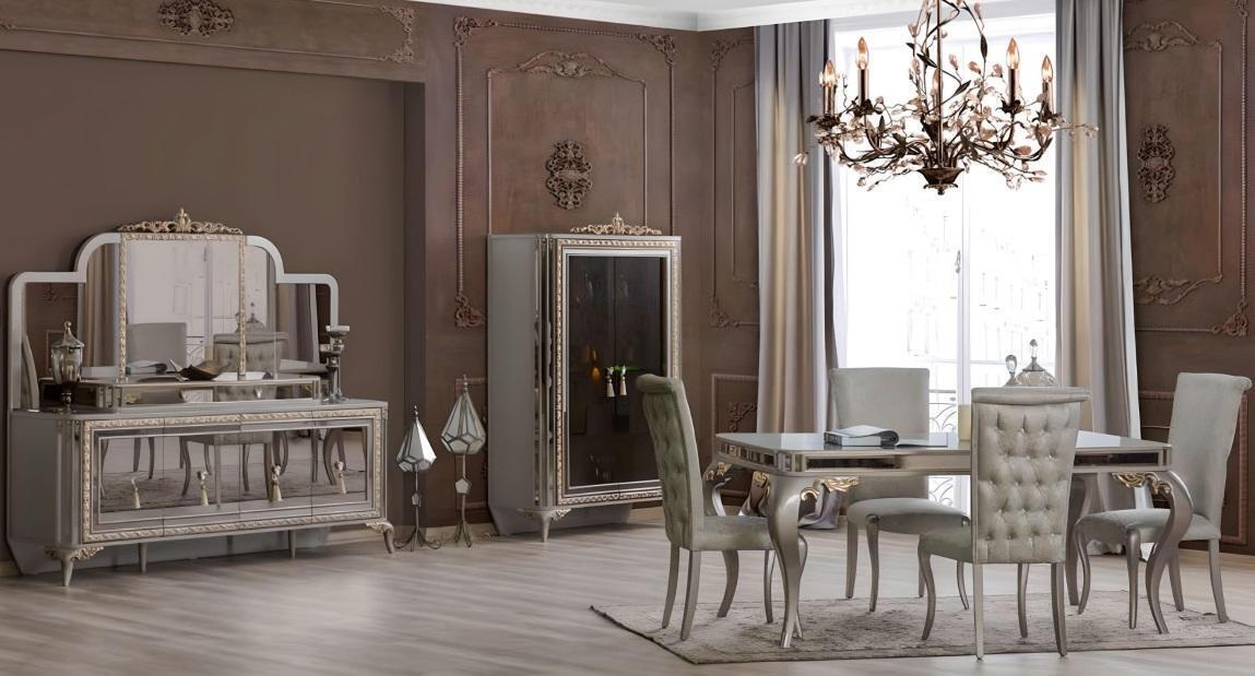 Stühle Garnitur Essgruppe Esstisch Stühle Grau Holz Esszimmer Luxus Set 6tlg
