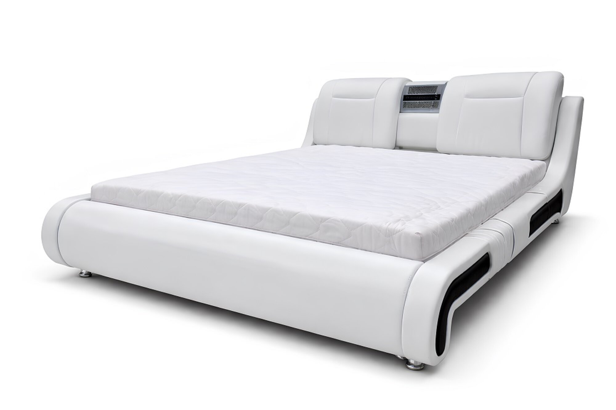 Modernes Doppelbett mit Lederpolster praktischen Ablageregalen Sofort