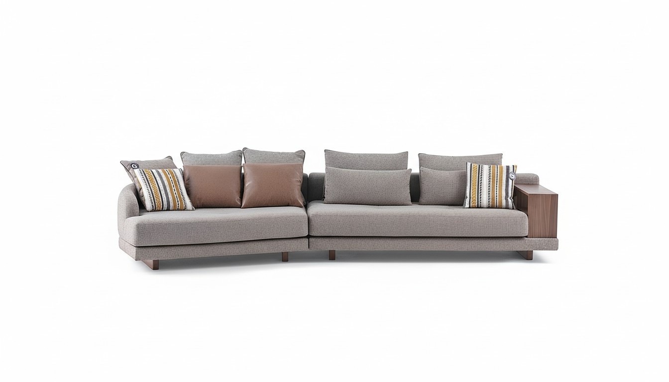 5-Sitzer Massive Wohnzimmer Stoffsofa Grau Elegant Modern Design