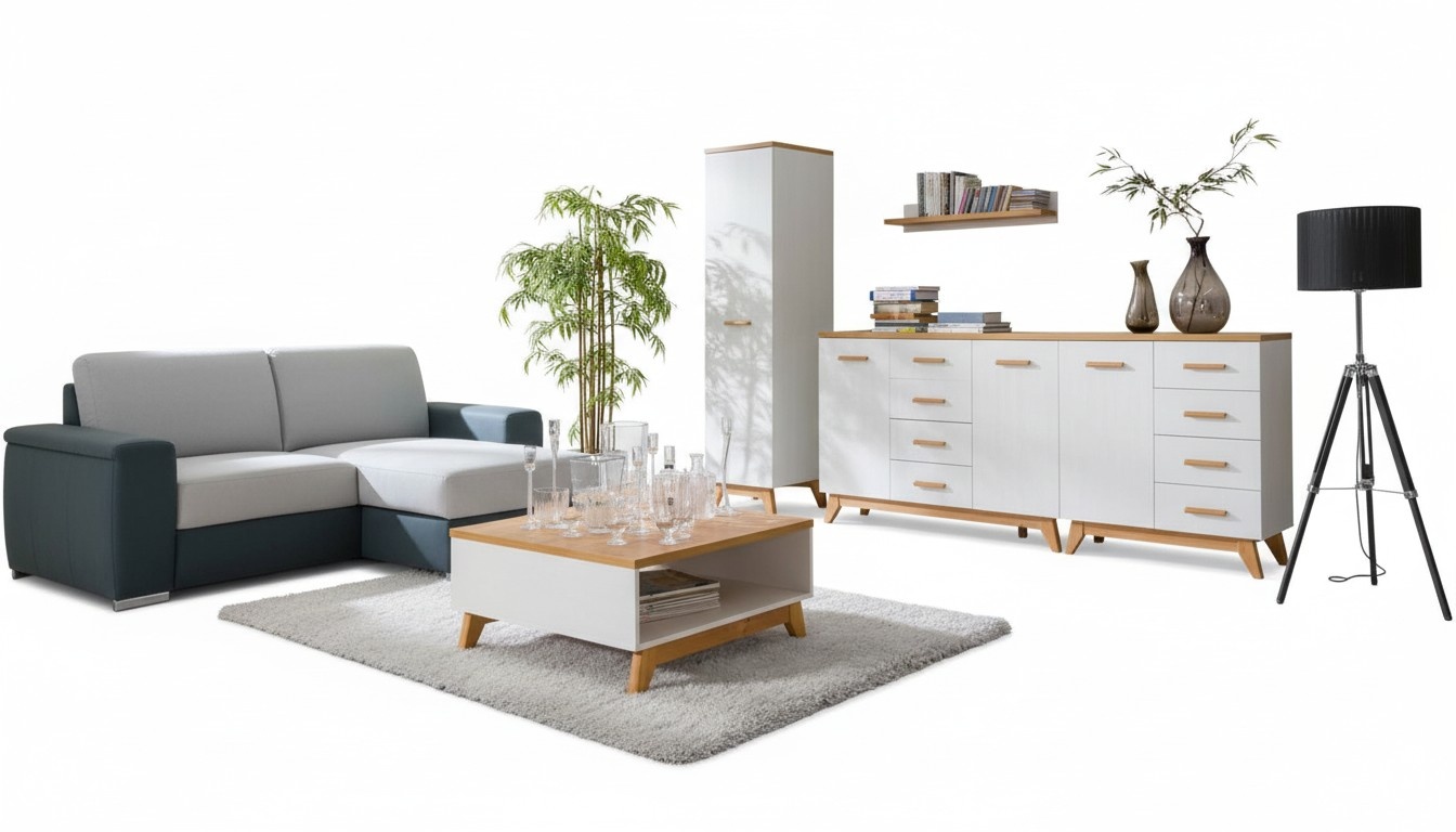 5 tlg. Wohnzimmer Set Beistelltisch TV Kommode Tisch Kommoden Wand