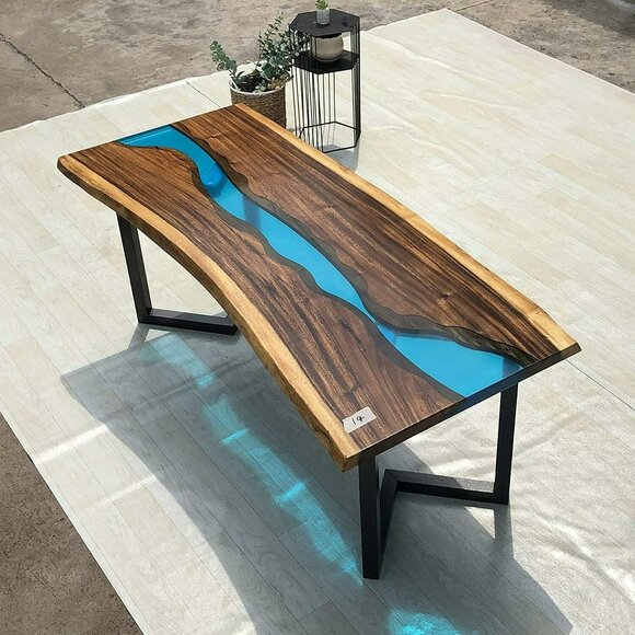 Epoxidharz Couchtisch River Tisch Echtes Holz Massiv Tische 120x60 Flusstisch