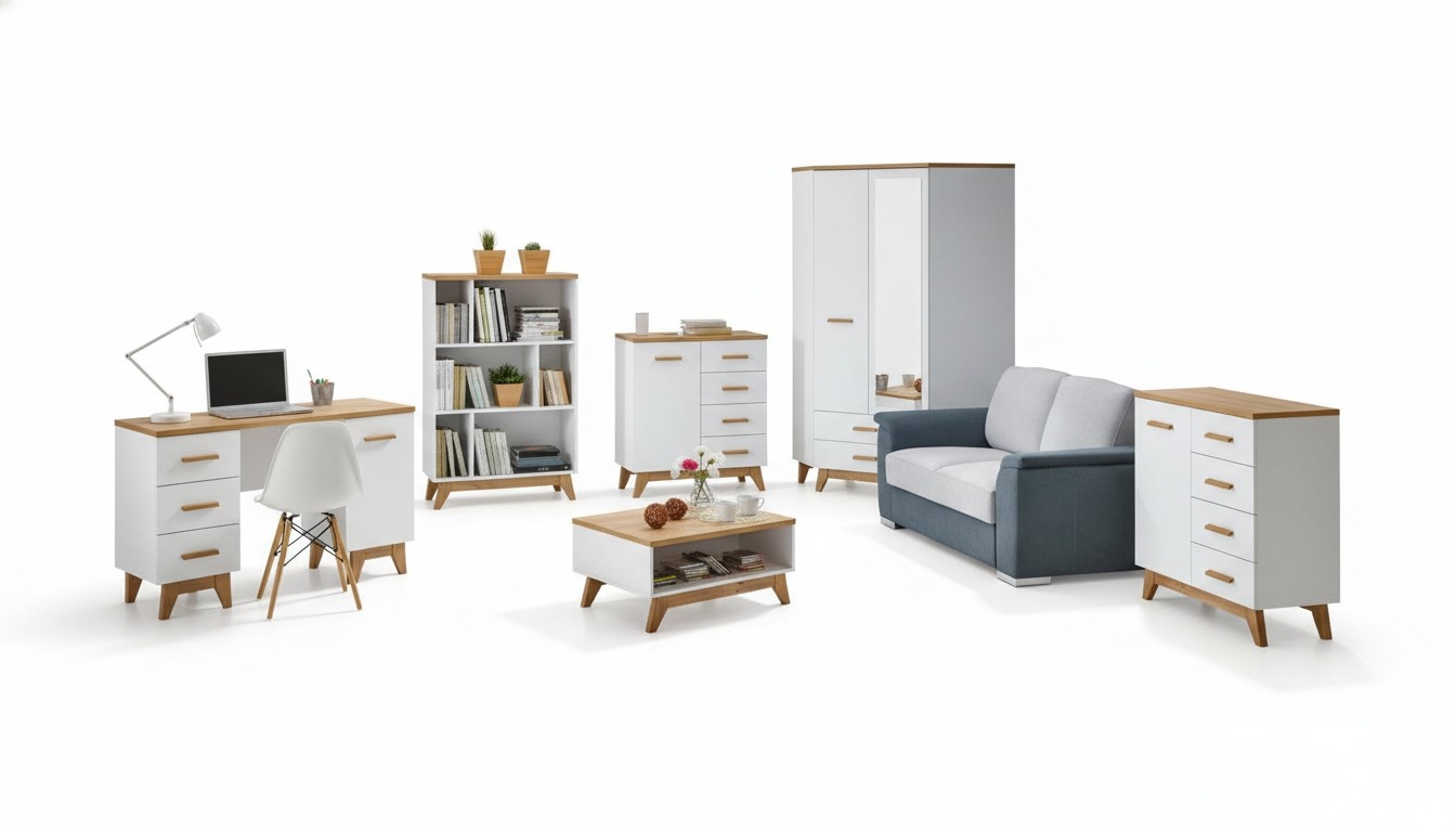 6 tlg. Büro Set Garnitur Möbel Schreibtisch Tisch Kommode Schrank Regal