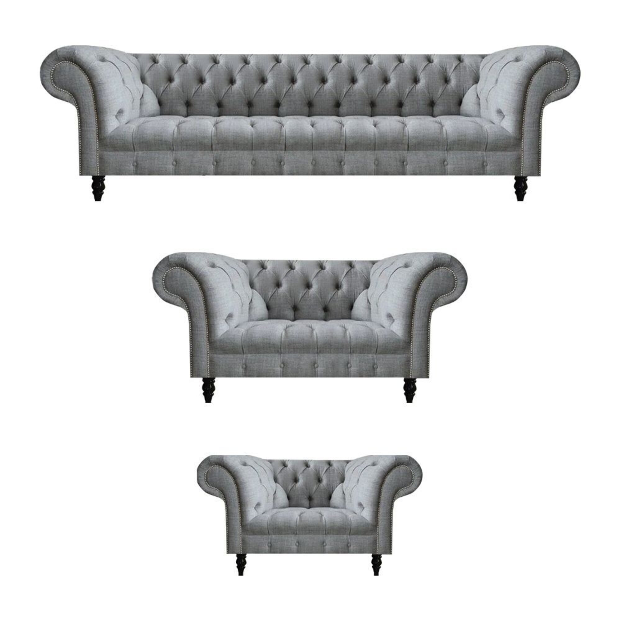 Luxuriöse Garnitur Chesterfield Sofagarnitur 4+2+1 Sitzer Grau Möbel