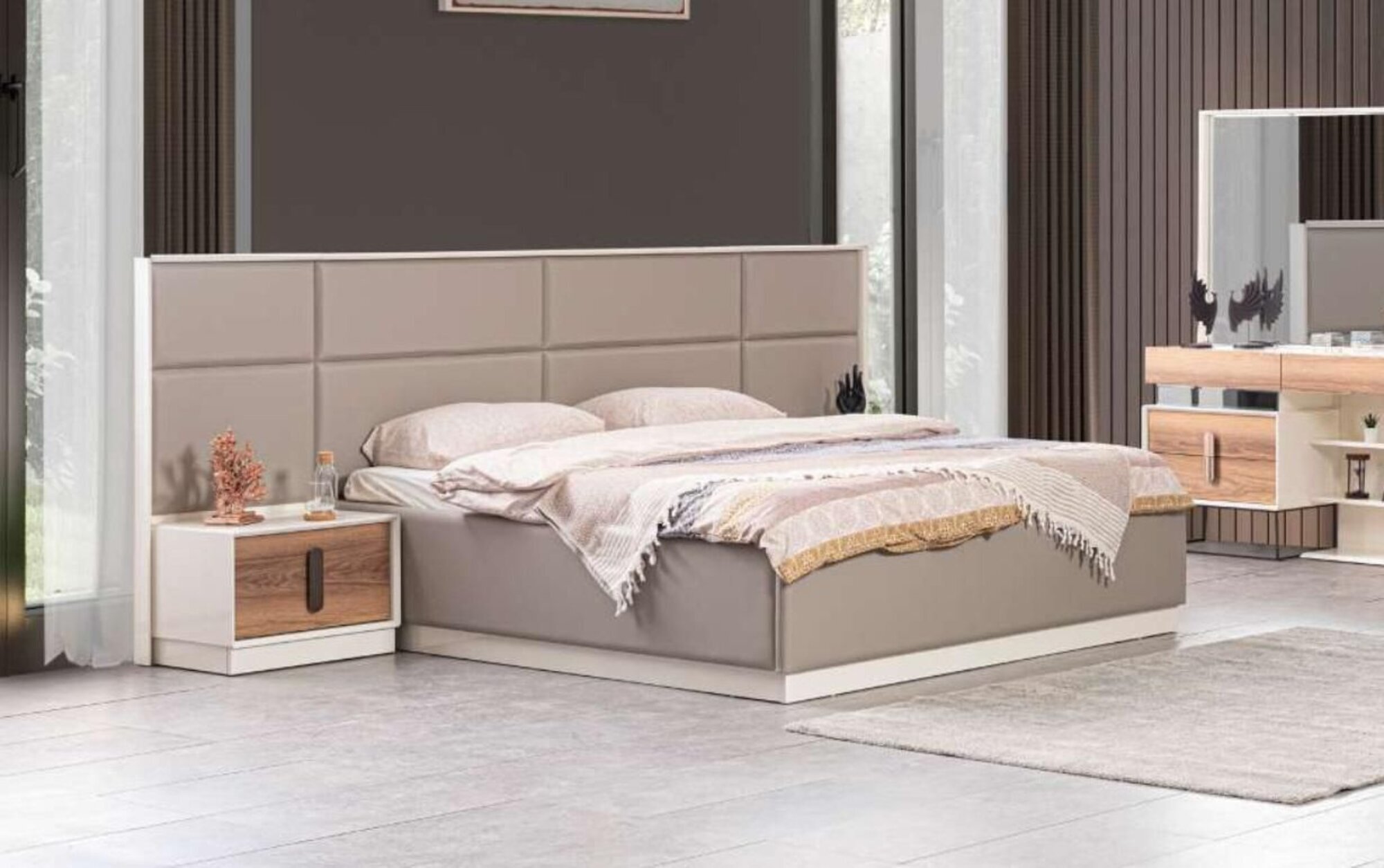 Design Schlafzimmer 3tlg. Bett 2x Nachttische Modern Luxus Set Möbel