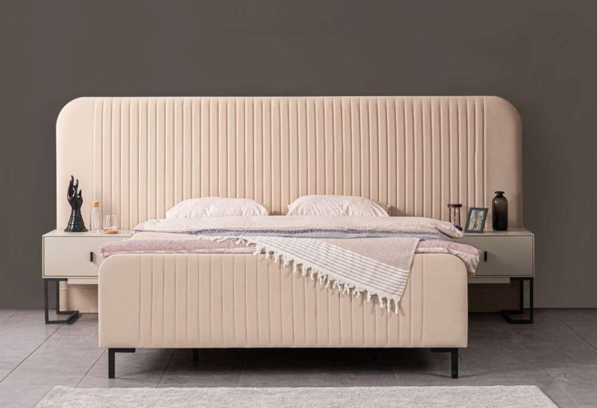Set Bett 2x Nachttische 3tlg. Komplettes Schlafzimmer Luxus Möbel Neu