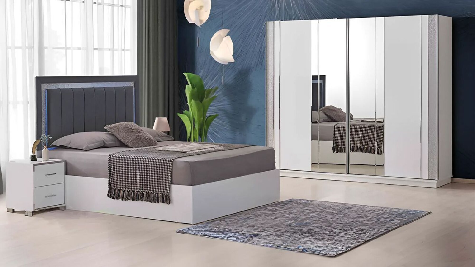Schlafzimmer Möbel Doppelbett Nachttische Komplette 4tlg Schrank Weiß