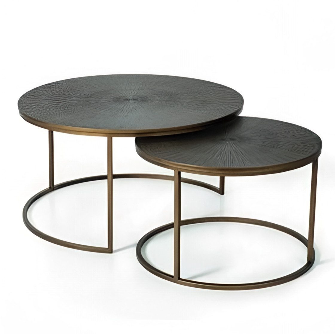 Runder Couchtisch 2er Set Metall Gold Grau Modern Sofort