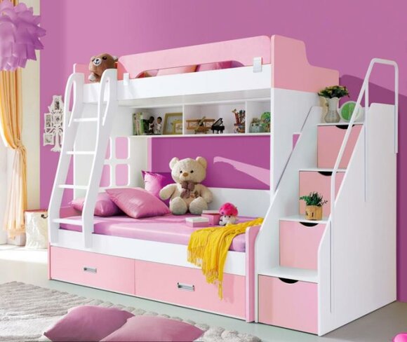 Jugendbett Betten Rosa Kinderbett Doppelstockbett Stockbett Holz Möbel Holz Neu