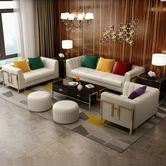 Ledersofa Couch Sofagarnituren 3+2+1 Sitzer Garnitur Design Modern Sofa