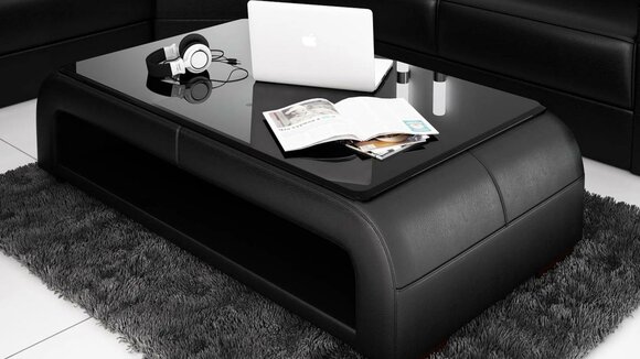 Sofatisch Design Tisch Wonzimmer Glas Leder Couch Beistell Sofa Kaffee