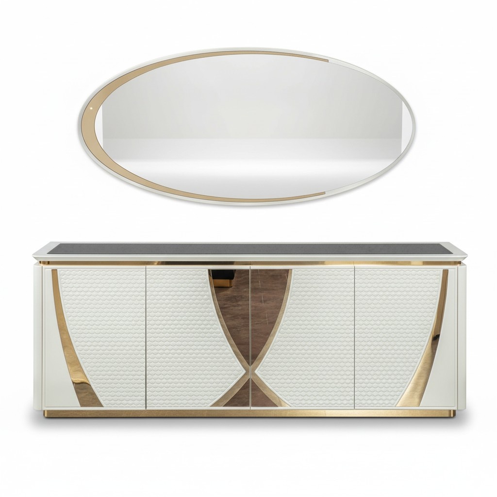 Anrichte Gruppe Holz Design Anrichte Side Schrank Regal Set 2tlg Kommode Spiegel