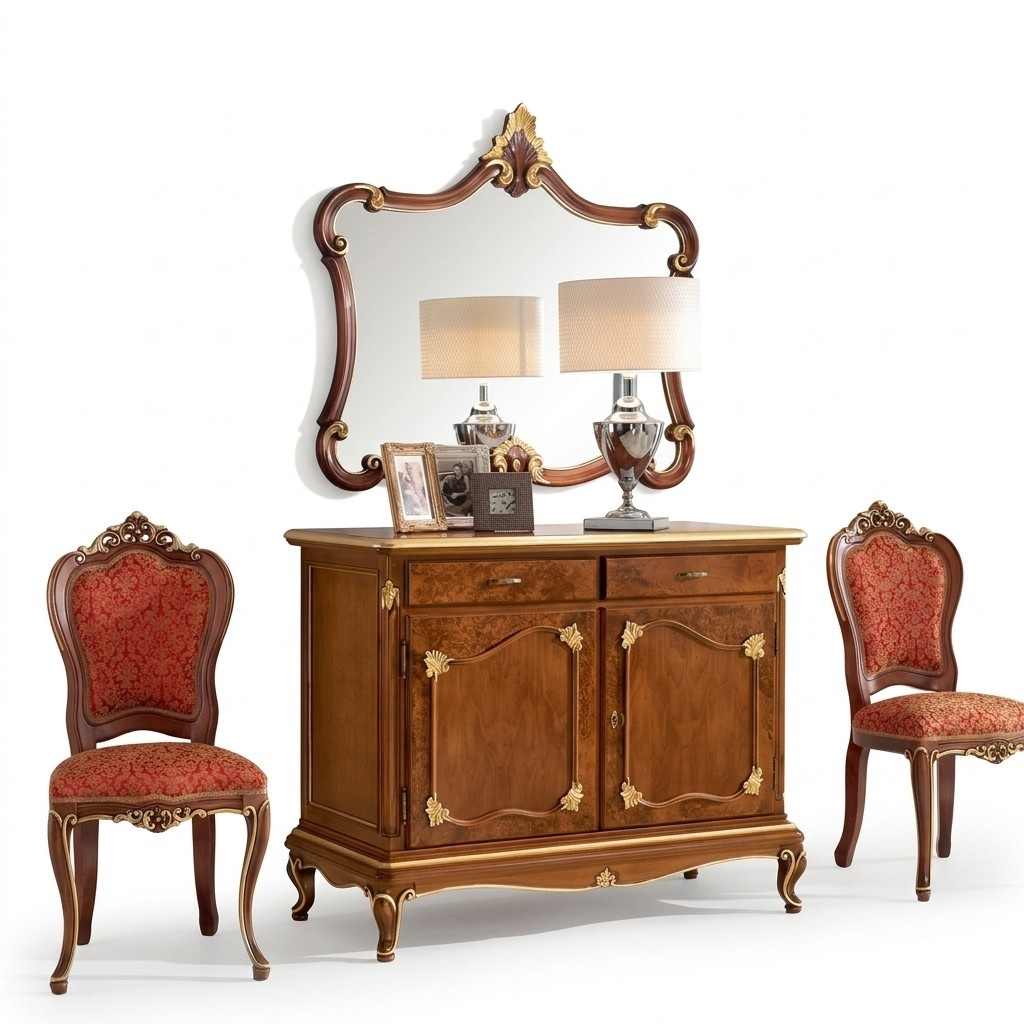 Anrichte Kommode Spiegel Kommode Schubladen Holz Art Deco Luxus Design Set 2tlg