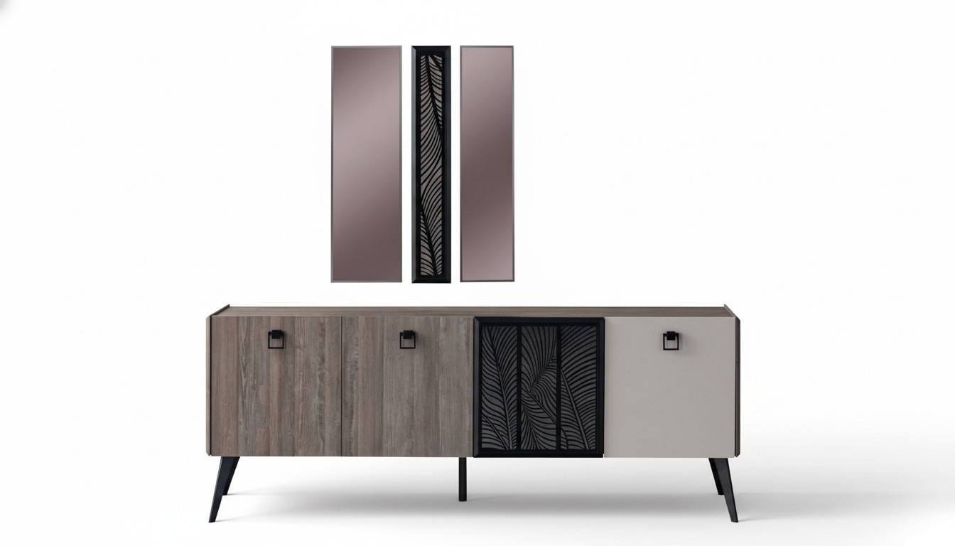Anrichte Sideboard mit Spiegel Gruppe Holzschrank Schrank Esszimmer
