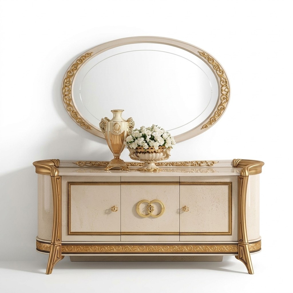 Anrichte + Spiegel Anrichte Schlafzimmer Kommode Barock Rokoko arredoclassic neu