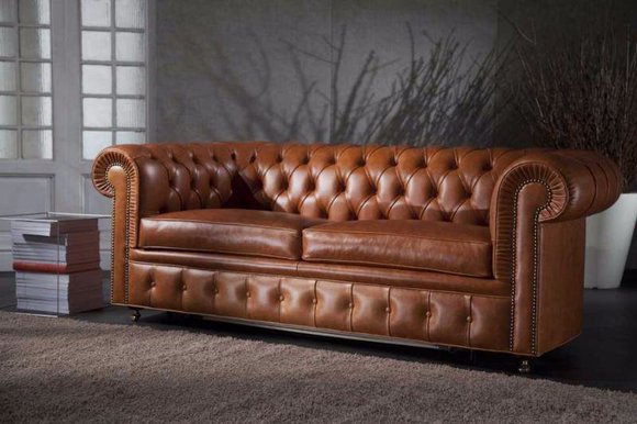Design Chesterfield Sofagarnitur 3-Sitzer Leder Couch Polster Sofas