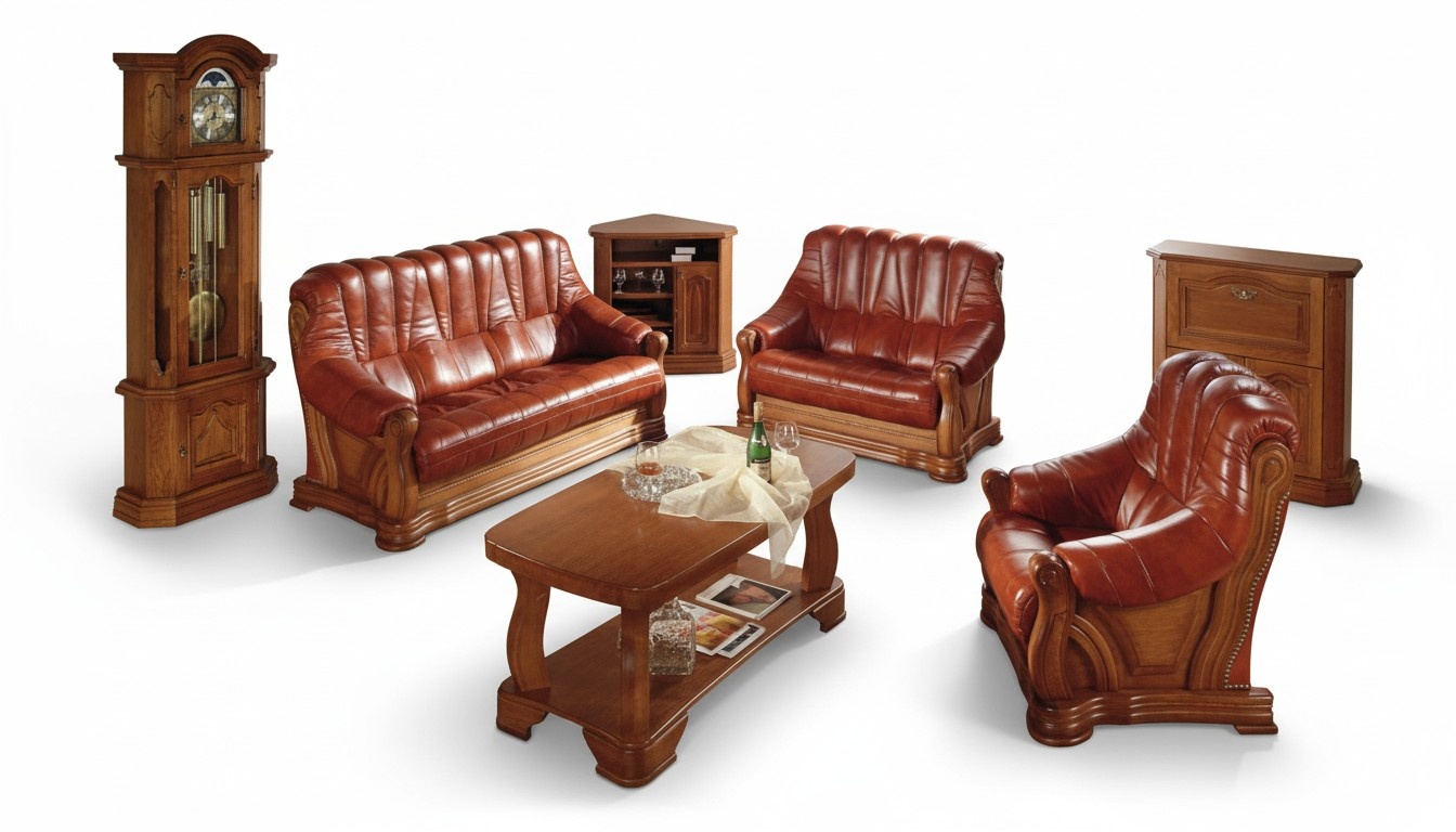 Antik Stil Ledersofa Couch Sofagarnitur 3+1+1 Sitzer Italienisches Leder Polster