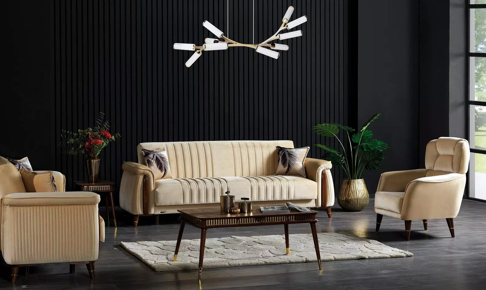 Sofagarnitur 3+3+1 Sitzer Wohnzimmer Set Komplett Sofa Sessel Beige