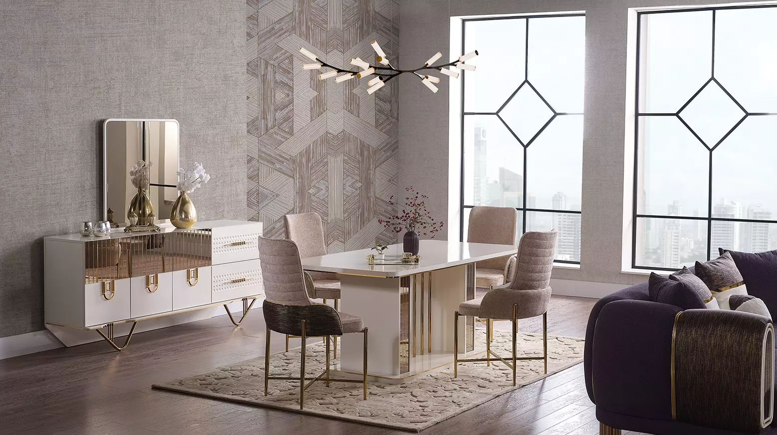 Design Esszimmer Komplett Esstisch + 6x Stühle+Sideboard Möbel