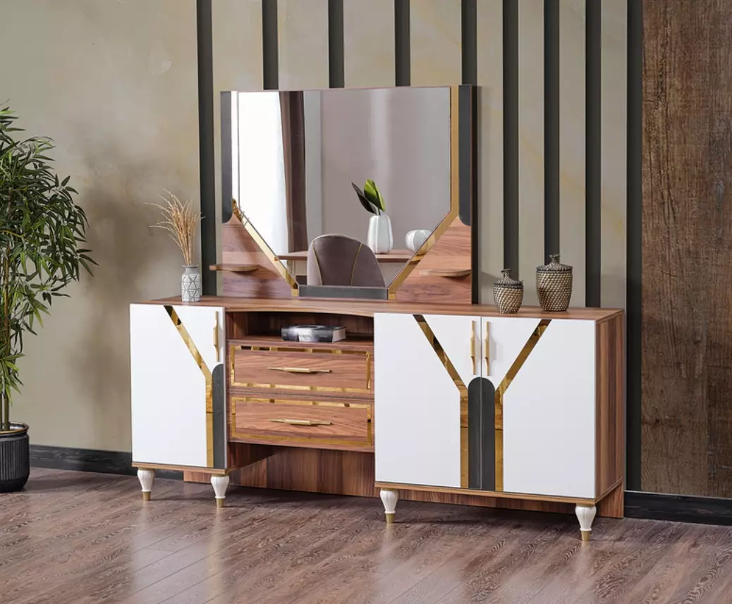 Anrichte Schrank Braun Hochglanz Möbel Holz Kommode Sideboard