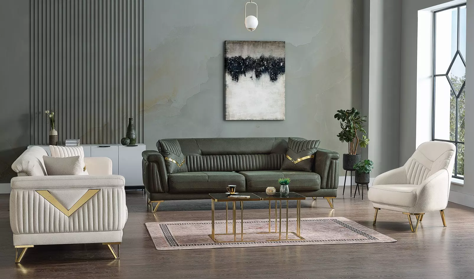 Design Wohnzimmer Set Modernes Sofagarnitur 3+3+1 Wohnzimmer Möbelset