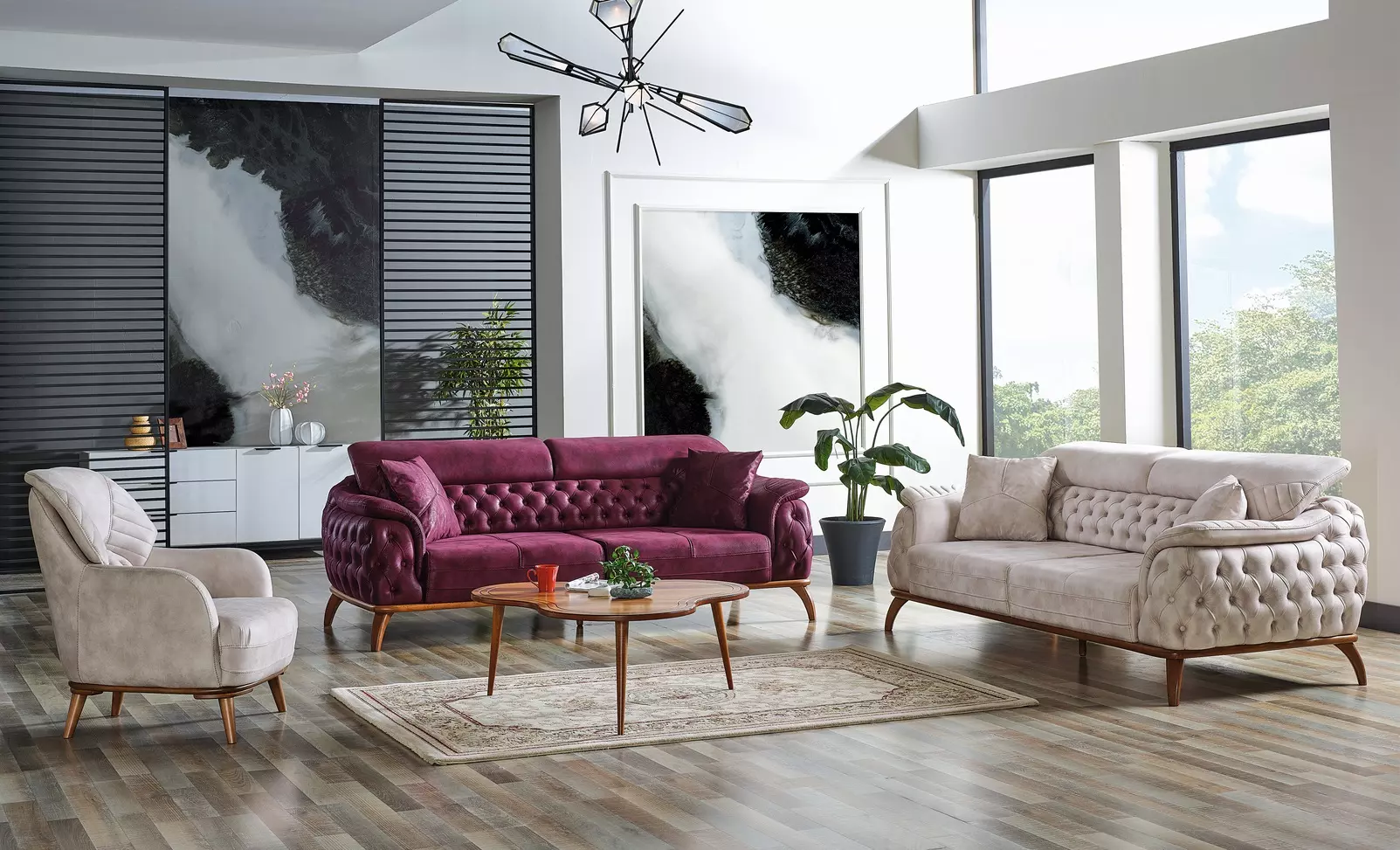 Sofagarnitur 3+3+1 Sitzer Chesterfield Modern Stil Garnitur Set 3tlg.