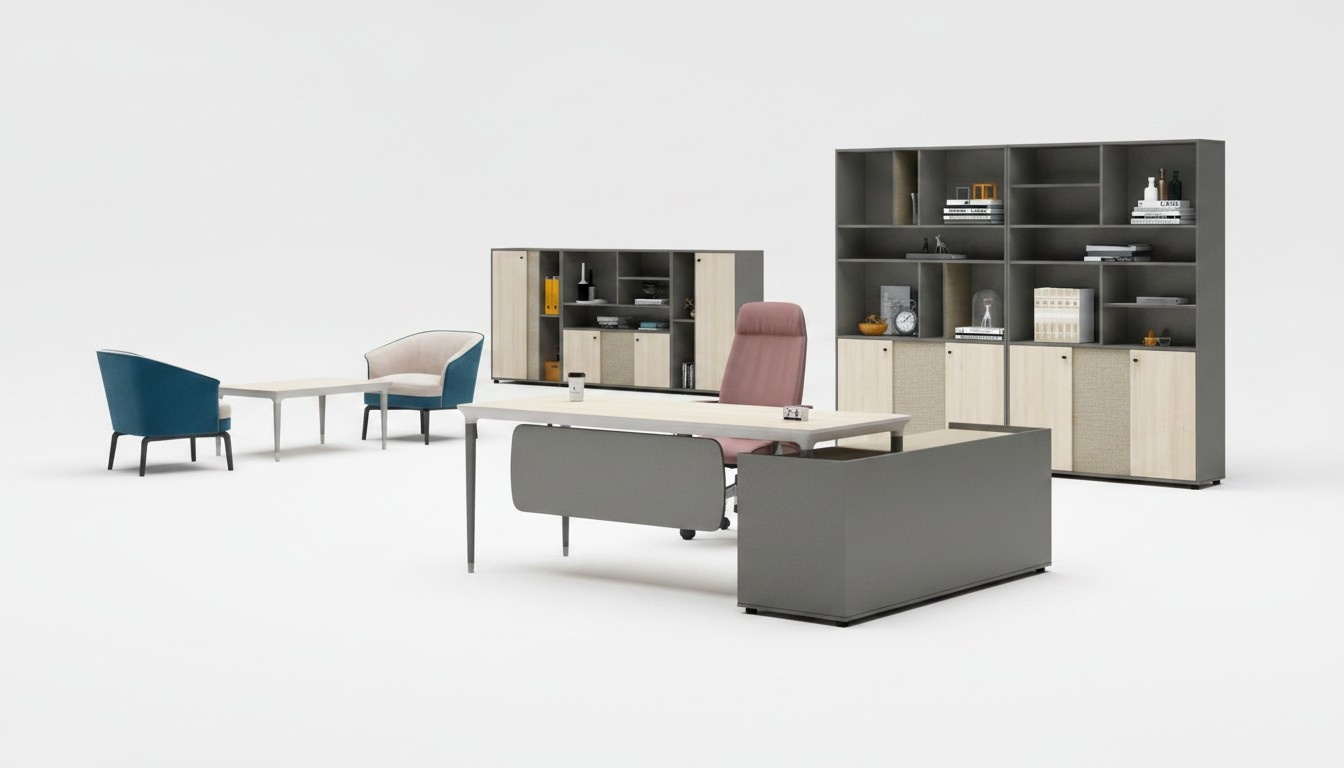 Arbeitstisch Ecke Tisch Bürotisch Schreibtisch Büromöbel Holz Grau