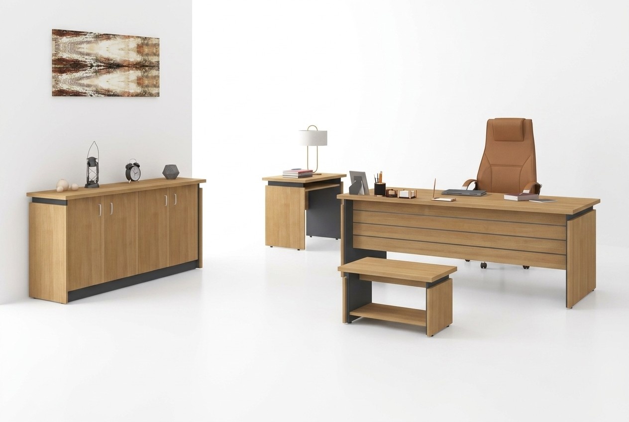 Arbeitszimmer Holzeinrichtung Komplettes Set Schreibtisch 4tlg