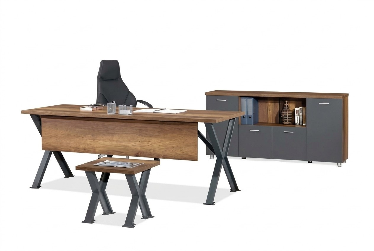Arbeitszimmer Set Schreibtisch X-Tischbeine mit Couchtisch Sideboard