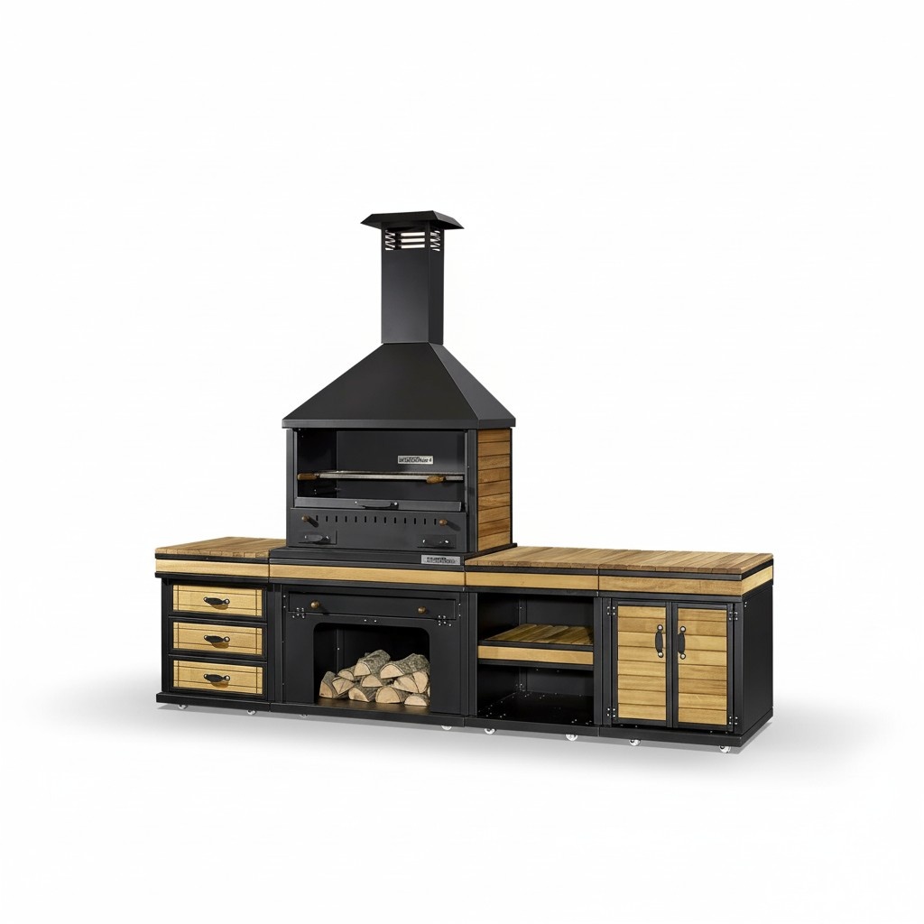 Außenküche in Schwarz aus Holz und Edelstahl modern