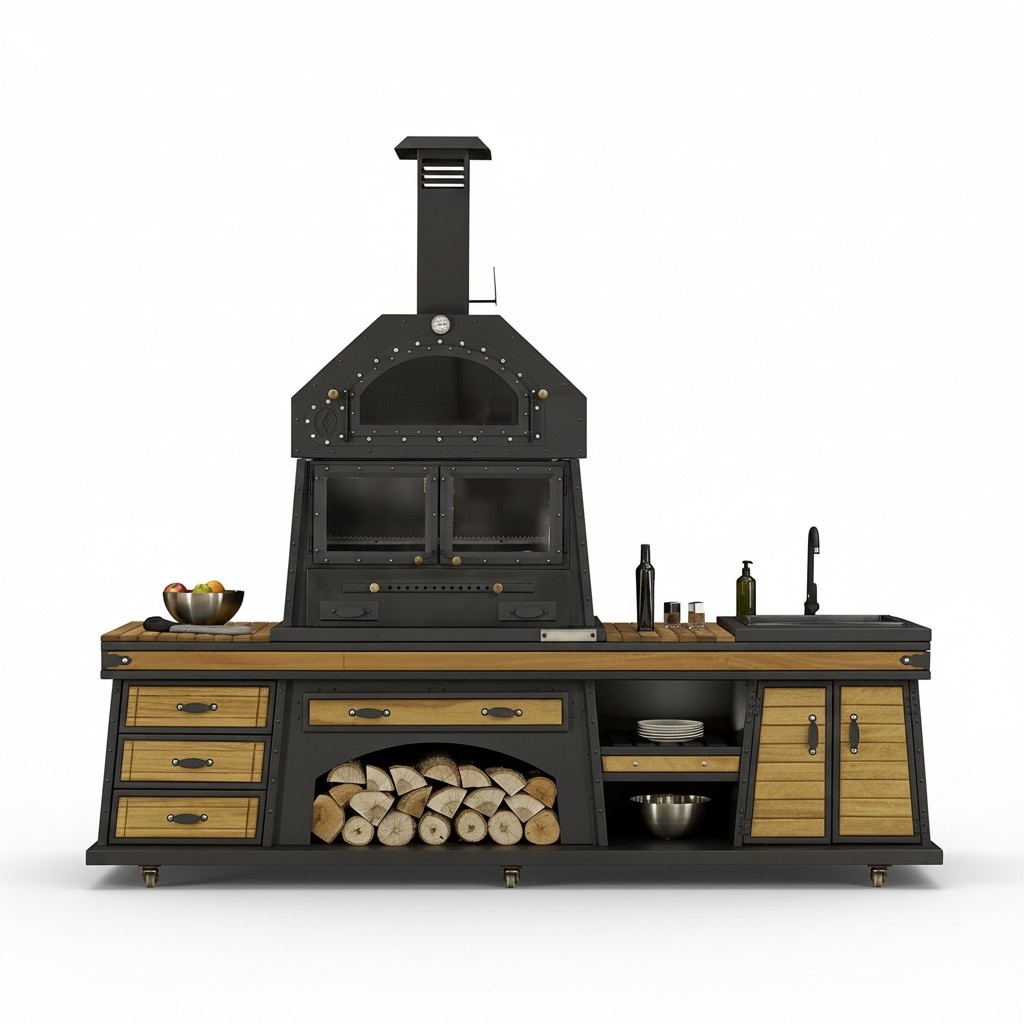 Außenküche in Schwarz aus Holz und Edelstahl modern