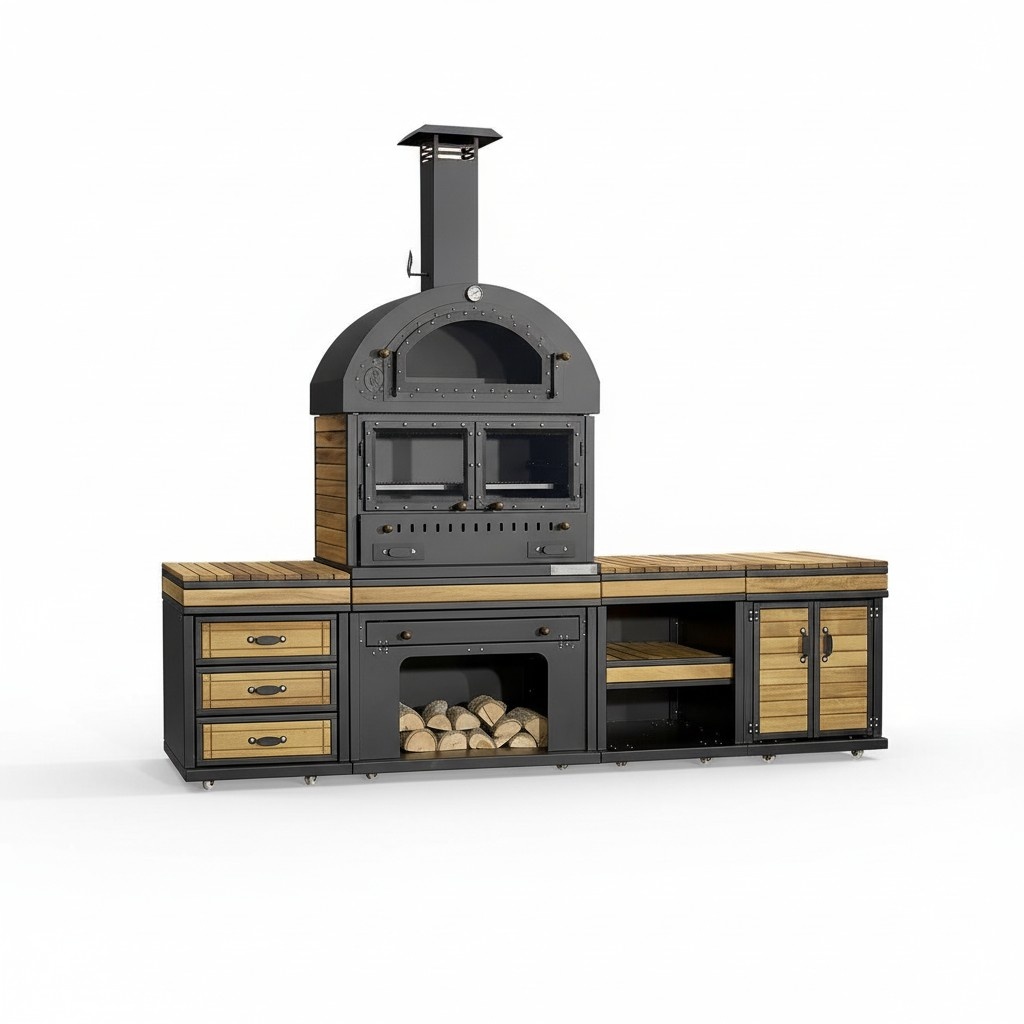 Außenküche in Schwarz aus Holz und Edelstahl elegant und modern