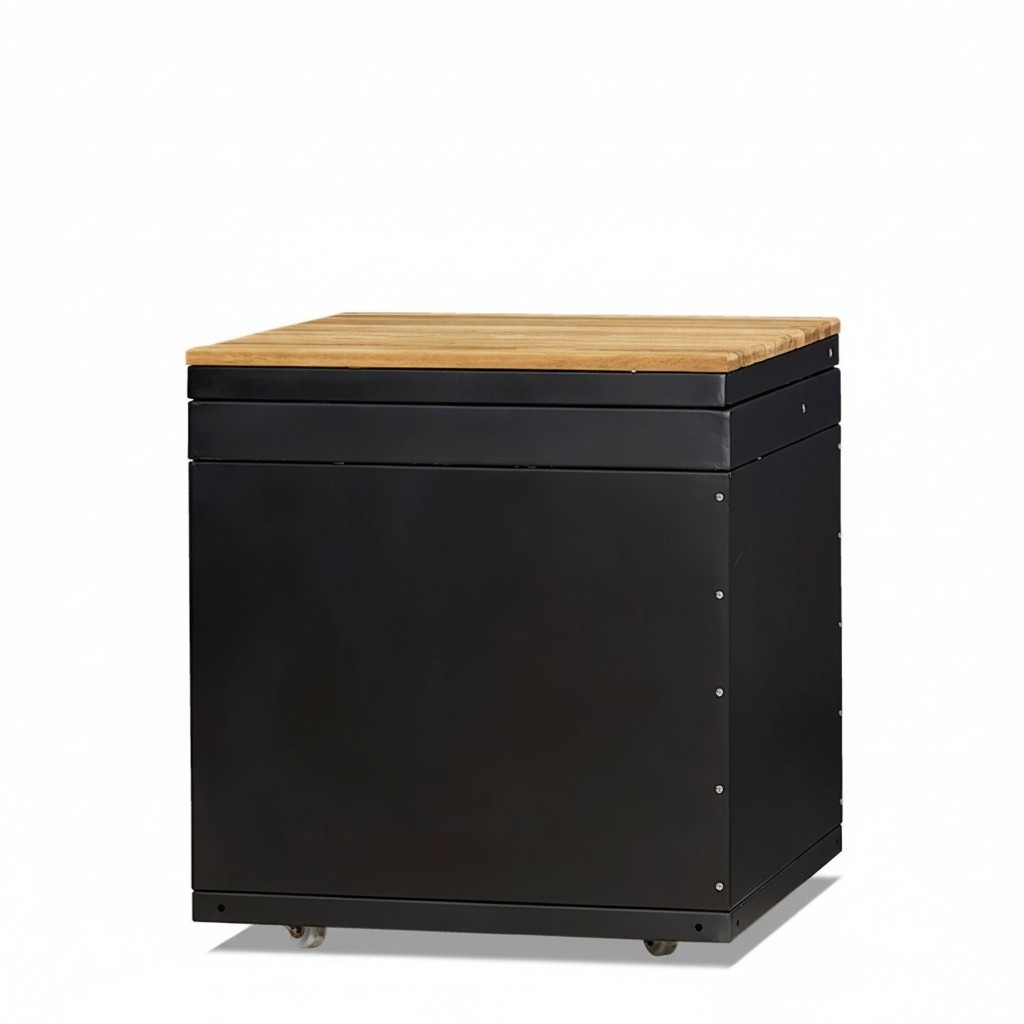 Außenküchenmodul in Schwarz aus Holz und Edelstahl für Gartenküche