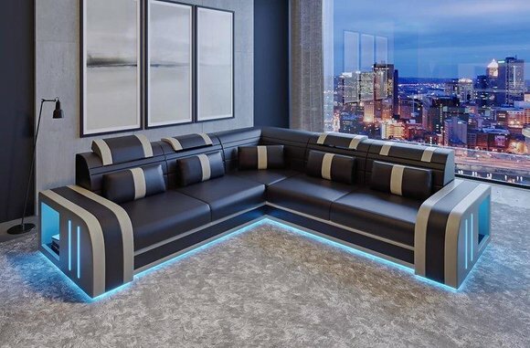 Design Sofa Couch Sitz Leder Polster Garnitur Wohnlandschaft Ecksofa A10 AVOLD L-FORM
