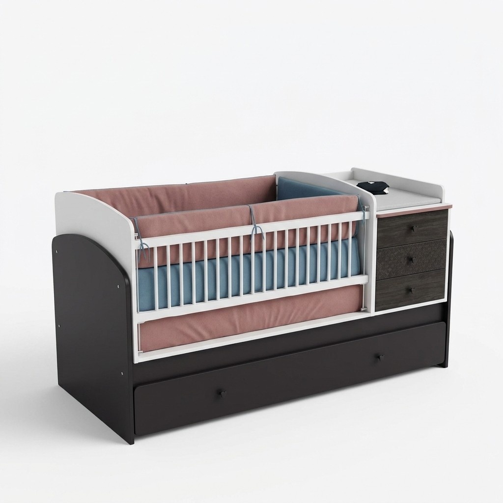 Babybett mit Wickeltisch Regal Kinder Säugling Betten Holz Bett Multifunktion