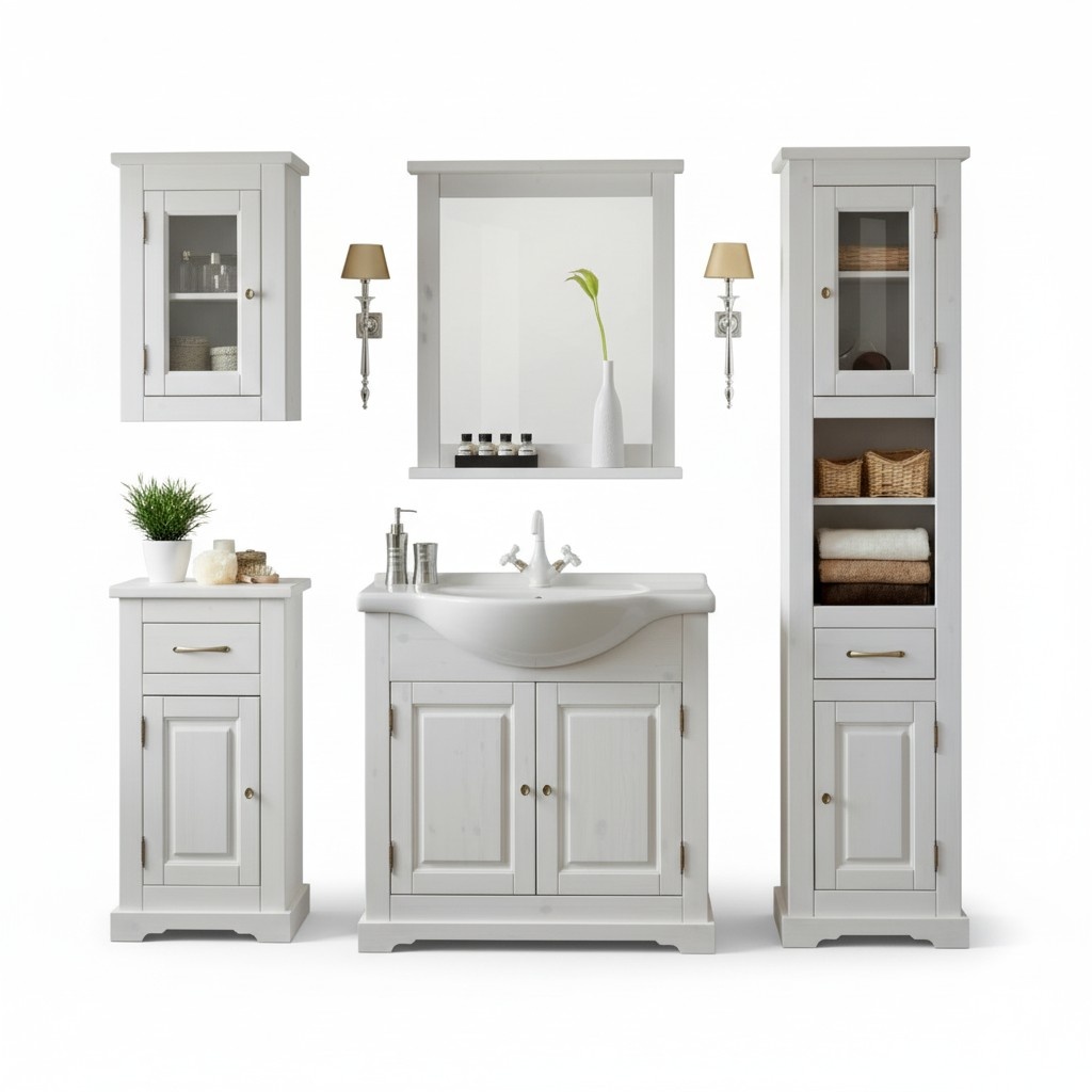 Badezimmer Badmöbel Set Badmöbelset Waschbecken 5tlg. Zimmer Design