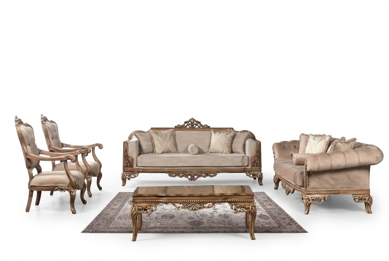 Barock Wohnzimmer Möbel Set Couch Sofa Polster Garnitur Tisch 5tlg.