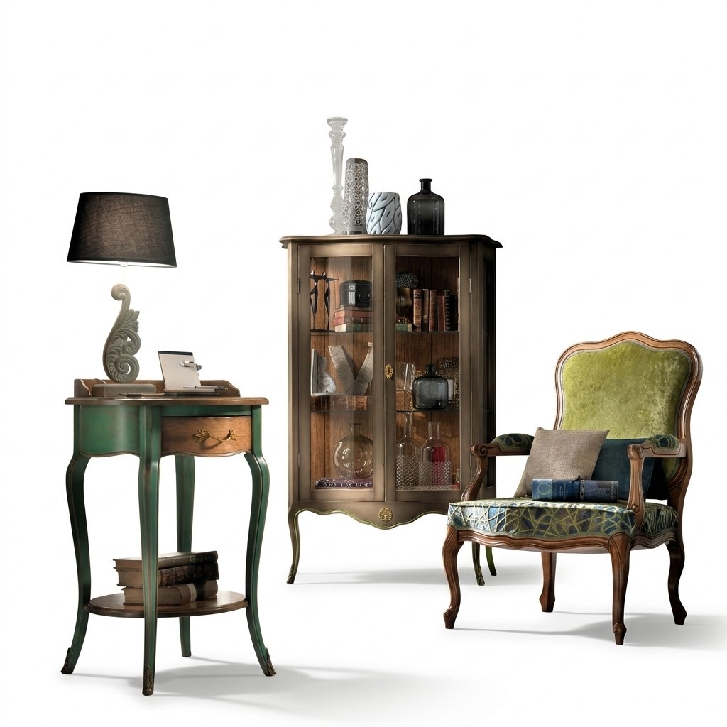 Barockmöbel Vitrine Konsole Set Holzkonsolenschrank Vitrinen Möbel Set 3tlg