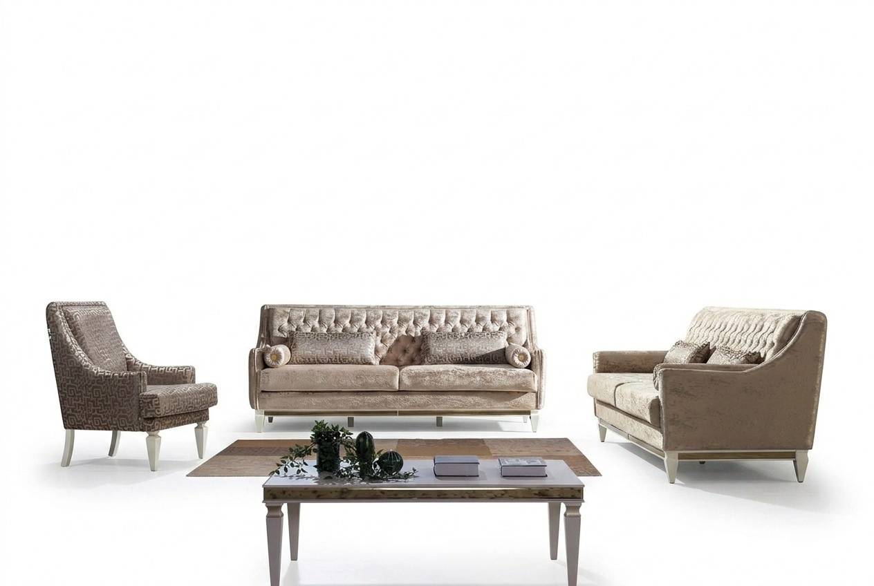 Beige Chesterfield Couchgarnitur 4+3 Sitzer Stilvoller Sessel Design Set