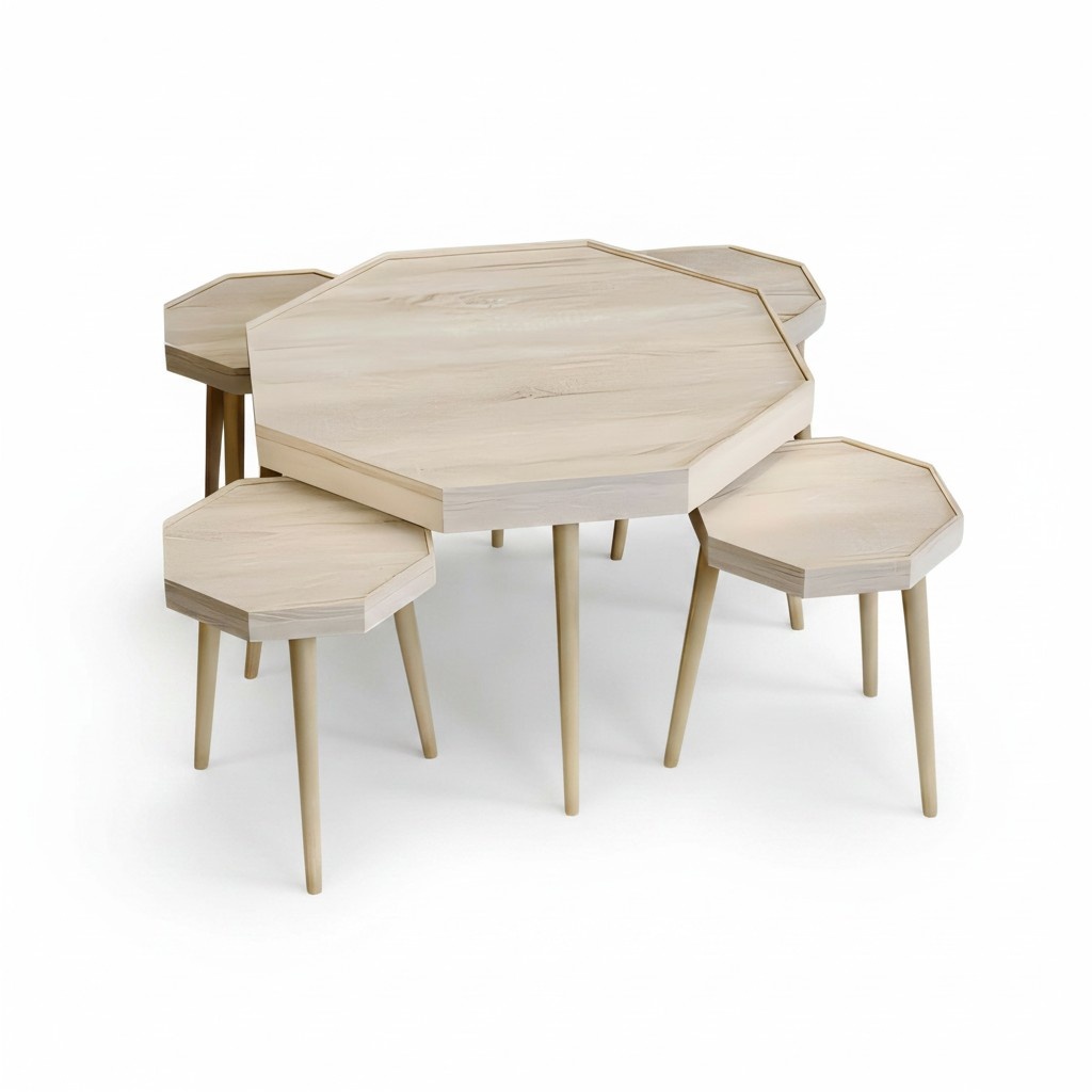 Beistelltisch Set 5 Teile mit Holz-Beinen und Modernem Design