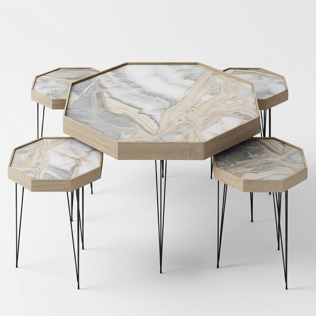 Beistelltisch Set 5 Teile mit Holz-Beinen und Modernem Design