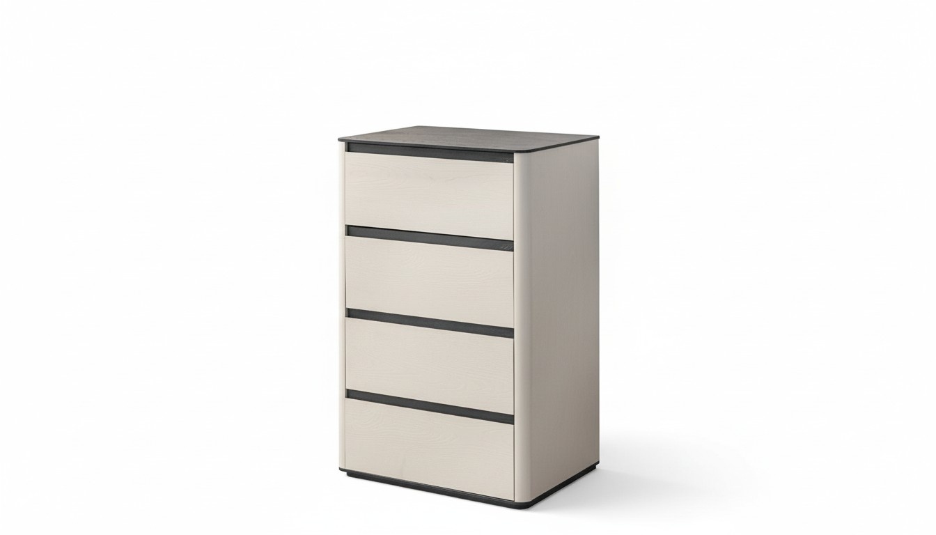 Beige Holz Kommode 4-türiger Holzschrank Schlafzimmer Edler Anbauschrank