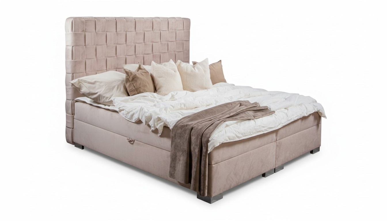 Beige Schlafzimmer Betten Polster Bett Chesterfield Textil Stoff Neu